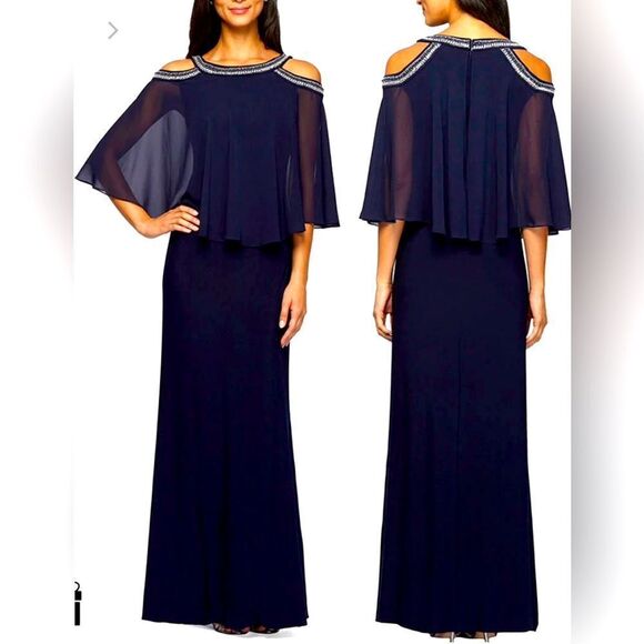 Alex Evenings Cold Shoulder Beaded Neckline Mother of Bride/Groom Gown Sz.10~NWT - Picture 1 of 9